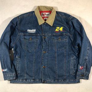 Chase Authentics Mens XL NASCAR Denim Jean Trucker Jacket Corduroy Collar 24